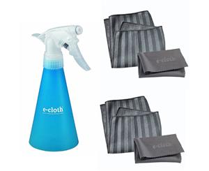 E-Cloth Water Spray Bottle Container w 4pc E-Cloth Stainless Steel Cloths Towel