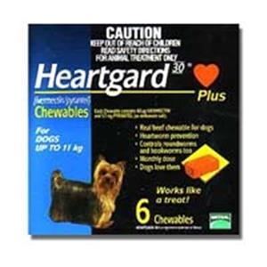 Heartgard 30 Plus Chewables for dogs up to 11kg (Blue) 6 pack