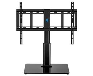 Huanuo HN-TVS02 Free Standing TV Stand Designed with a heavy duty steel pole and tempered glass base