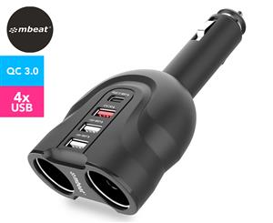 Mbeat Four Port USB-C Car Charger w/ Cigar Lighter Splitter