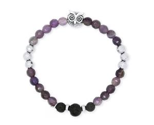Owl Amethyst and Hematite Lava Aromatherapy Diffuser Bracelet - Calming Grounding and Positivity - Valentine's Day Gift