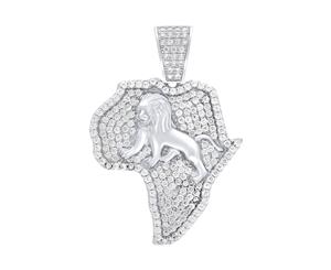 Premium Bling 925 Sterling Silver Africa Lion Pendant - Silver