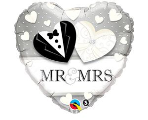 Qualatex 18 Inch Heart-Shaped Mr & Mrs Foil Wedding Foil Balloon (Silver) - SG8814