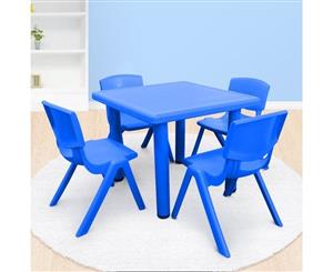 Quality Kid's Adjustable Square Table with 4 Chairs Blue Set