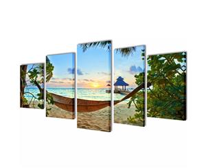 Set of 5 Beach w/ Hammock Canvas Print Framed Wall Art Decor Painting 100x50cm