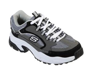 Skechers Boys Stamina Cutback Leather Lace Up Trainer (Charcoal/Black) - FS6628