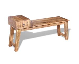 Solid Mango Wood Timber Bench with Drawer Entryway Hall Seat Chair Rustic