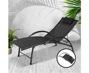 Sun Lounge 1pc Beach Chair Folding Outdoor Chairs Recliner Lounger Garden Patio Furniture Gardeon Black