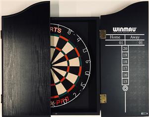 TEX PRO Dart Board Set Winmau Black Cabinet + Darts