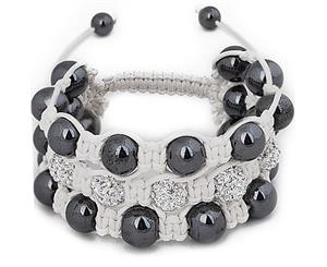 Unisex Bling Bracelet - Beads 3 ROW white - White