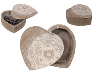 1pce 15X15CM Mandala Heart Box in an Oak Wash Finish Boho Style - Natural