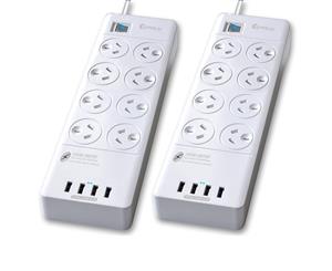 2pc Sansai Power Board 8 Way Outlets Socket 4 Usb Charger Ports/Surge Protector