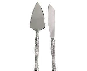 41cm Cake and Knife serving set Silver packed in display box Arilia Collection CN415SS