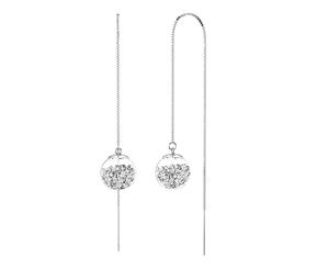 .925 Sterling Silver Nomey Threader Crystal Ball Earrings-Silver/Clear