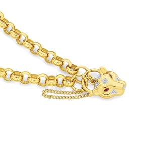 9ct Gold 19cm Solid Diamond & Natural Ruby Padlock Bracelet