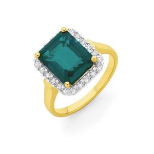 9ct Gold Created Emerald & Diamond Dress Ring