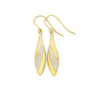 9ct Gold Two Tone Patterned Drop Earrings