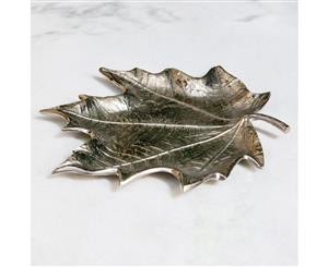 AUTUMN Small 31cm Long Decorative Leaf - Nickel