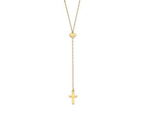 Bevilles 9ct Yellow Gold Silver Infused Heart and Cross Pendant Necklace Cross|Heart