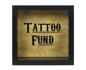 Black Tattoo Fund Glass Money Box with Wooden Frame