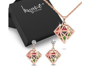 Boxed Colourful Diamond Necklace and Earrings Set