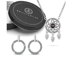 Boxed Rhodium Plated Necklace and Earrings Set