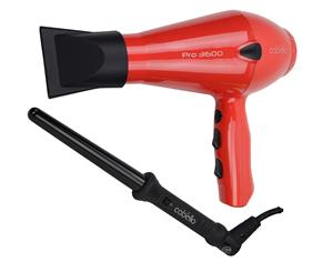 Cabello Pro 3600 Hair Dryer (Red) + Tapered Curling Iron