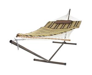 Cotton Rope Padded Hammock & 12 Feet Steel Stand Combo and Pillow