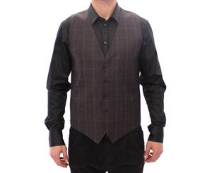 Dolce & Gabbana Brown Check Wool Single Breasted Vest