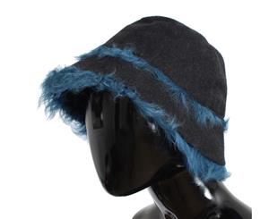 Dolce & Gabbana Gray Wool Blue Shearling Cloche Hat