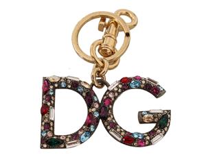 Dolce & Gabbana Purple Crystal Gold Dg Logo Keyring Brass Keychain