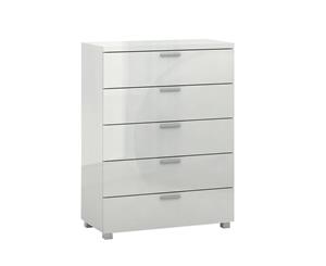 Elisha High Gloss 5 Drawer Chest Storage Cabinet Room Organiser Tallboy Bedroom - White