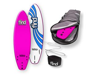 FIND 6Ɔ" Tuffrap Thruster Soft Surfboard Softboard + Cover + Leash Package - Pink