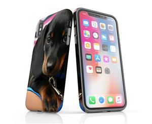 For iPhone XS Case Protective Back Cover Blac & Tan Dachshund Puppy