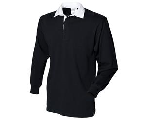 Front Row Kids Unisex Long Sleeve Plain Rugby Sports Polo Shirt (Black) - RW481