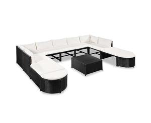 Garden Sofa Set 32 Piece Poly Rattan Black and Cream White Chair Table