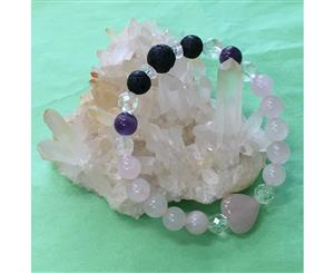 Healing Crystal Gemstone Lava Bracelet LOVE - Rose Quartz Statement - Handcrafted - Valentine's Day Gift Idea