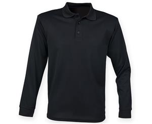 Henbury Mens Coolplus Moisture Wicking Long Sleeve Polo Shirt (Black) - RW4751