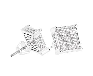 Iced Out Bling Micro Pave Earrings - FAT SIDE 10mm - Silver
