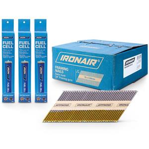 Ironair 75mm Framing Nails & 3 Fuel Cell Pack Box 3000 TTKIT643
