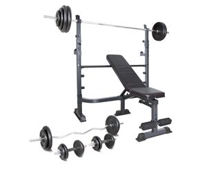 Lifespan Fitness MF4000 Press&Squat Bench Set w/ 120kg Cast Iron Weights - Black