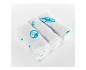Matchstick Monkey Pack of 3 Organic Cotton Muslins (70cmx70cm) - Blue