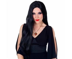 Morticia Long Black Wig with Centre Part
