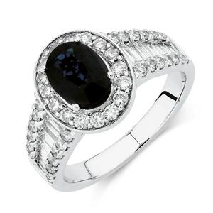 Ring with Sapphire & 1.05 Carat TW of Diamonds in 14ct White Gold