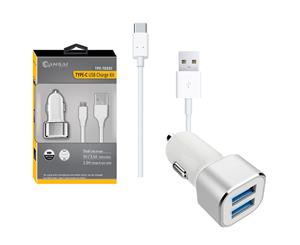 Sansai Dual USB-C/USB Car Charger w/ Cable 5V/3.1A for Galaxy Tablet/Macbook