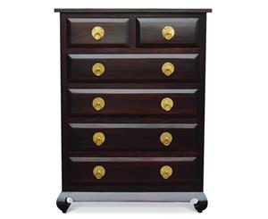 Shanghai Chest of 6 Drawers Tallboy in Chocolate