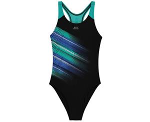 Slazenger Girls Sportback Swimsuit Junior - Black/Blue