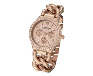 Stuhrling Original Women's 813S.04 Vogue Renoir Day and Date Crystal Accented and 16k Rose Gold-Layered Link Watch Bracelet