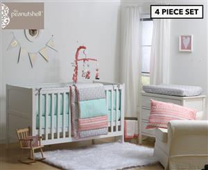 The Peanut Shell 4-Piece Mix N Patch Cot Set - Mint/Coral