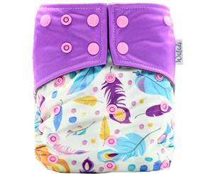Waladi - Pink & Purple Feather Design Bamboo Charcoal Cloth Nappy